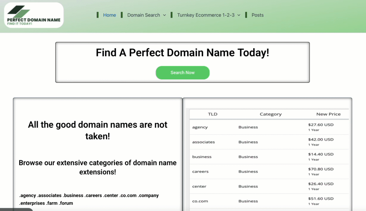 Perfect Domain Name domain name search