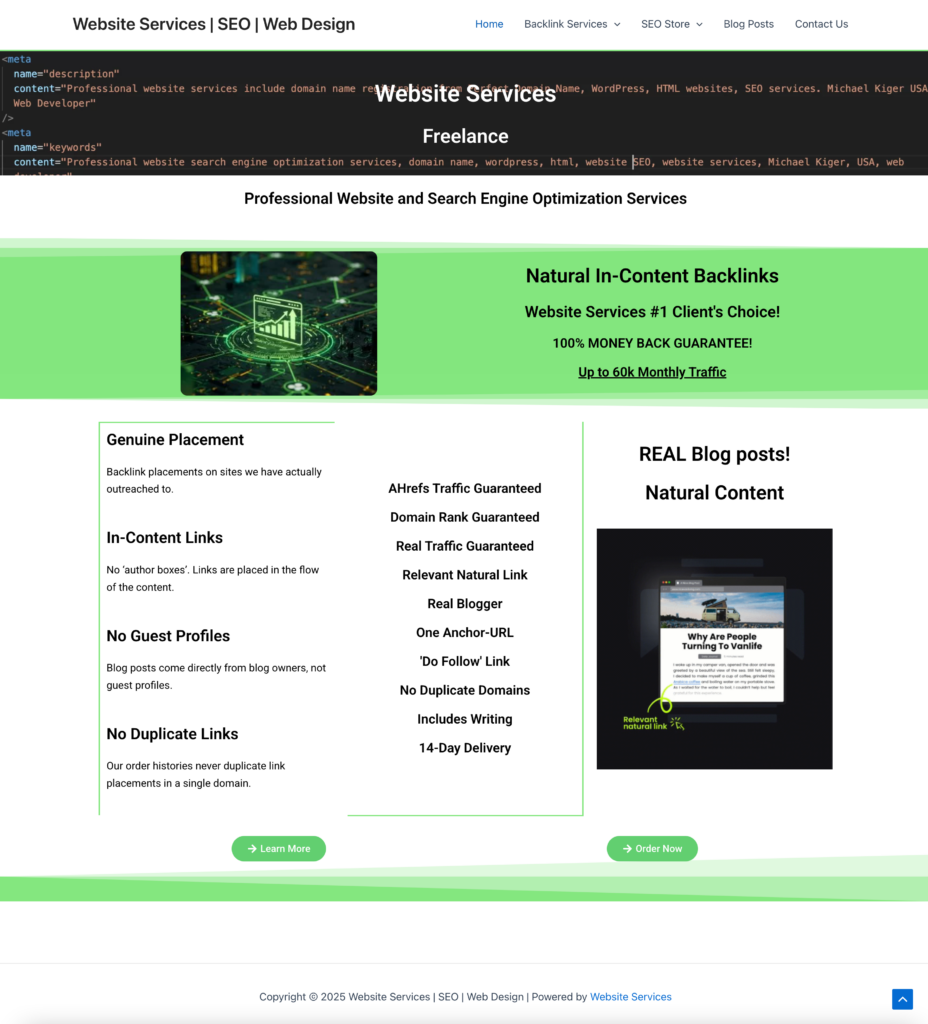 websiteservices.io Home page screenshot
